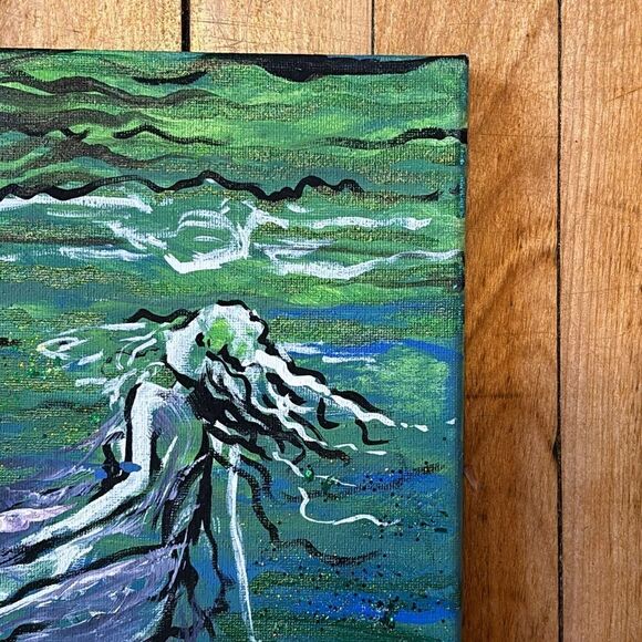 Original Acrylic Painting with Glitter- Underwater Woman swimming 8x10 - Picture 6 of 7